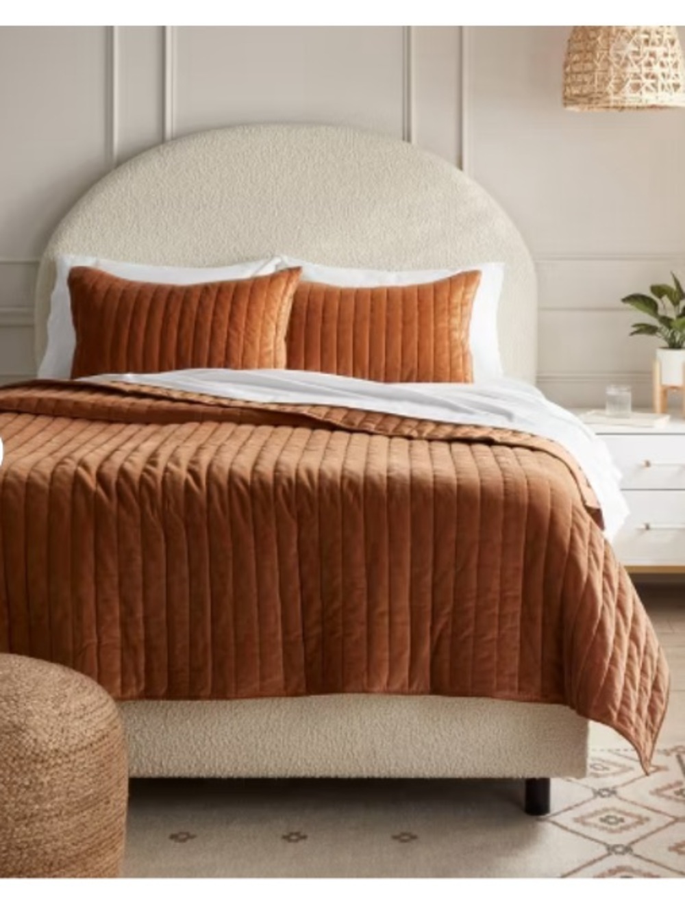 Threshold King Velvet Channel Tufted Stitch Quilt Boho Bedding Camel